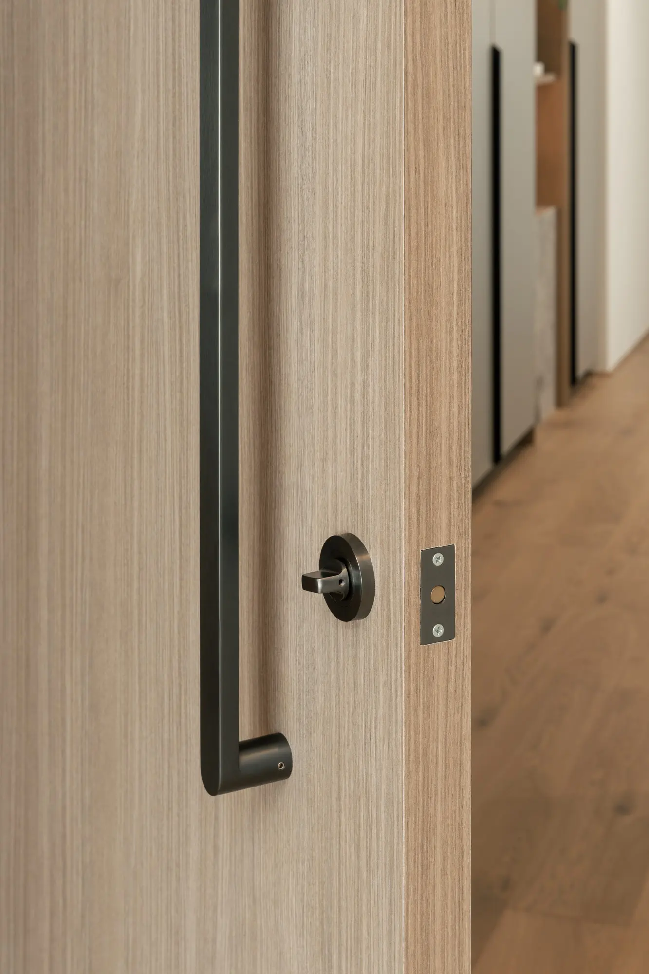 Duke pull handle and round escutcheon, Graphite Nickel, Hume Doors & Timber and Zanda range supplied by Integrity