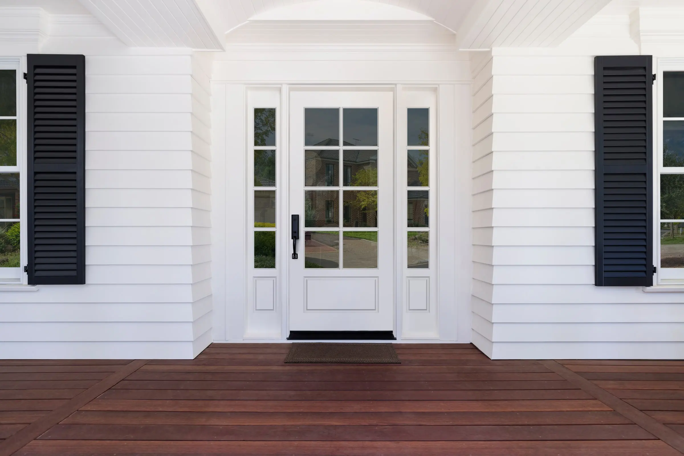 Haven HAV88 entrance with sidelights, Hume Doors & Timber and Zanda range supplied by Integrity